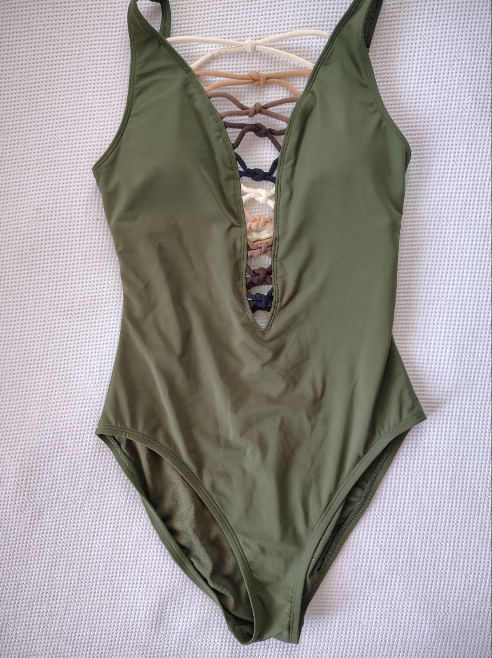 Bleu Rod Beattie Olive Green One-Piece Swimsuit with Lattice Front Size 6